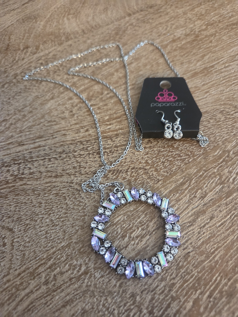 Paparazzi Silver Lavender Circle Pendant Necklace and Earrings Set
